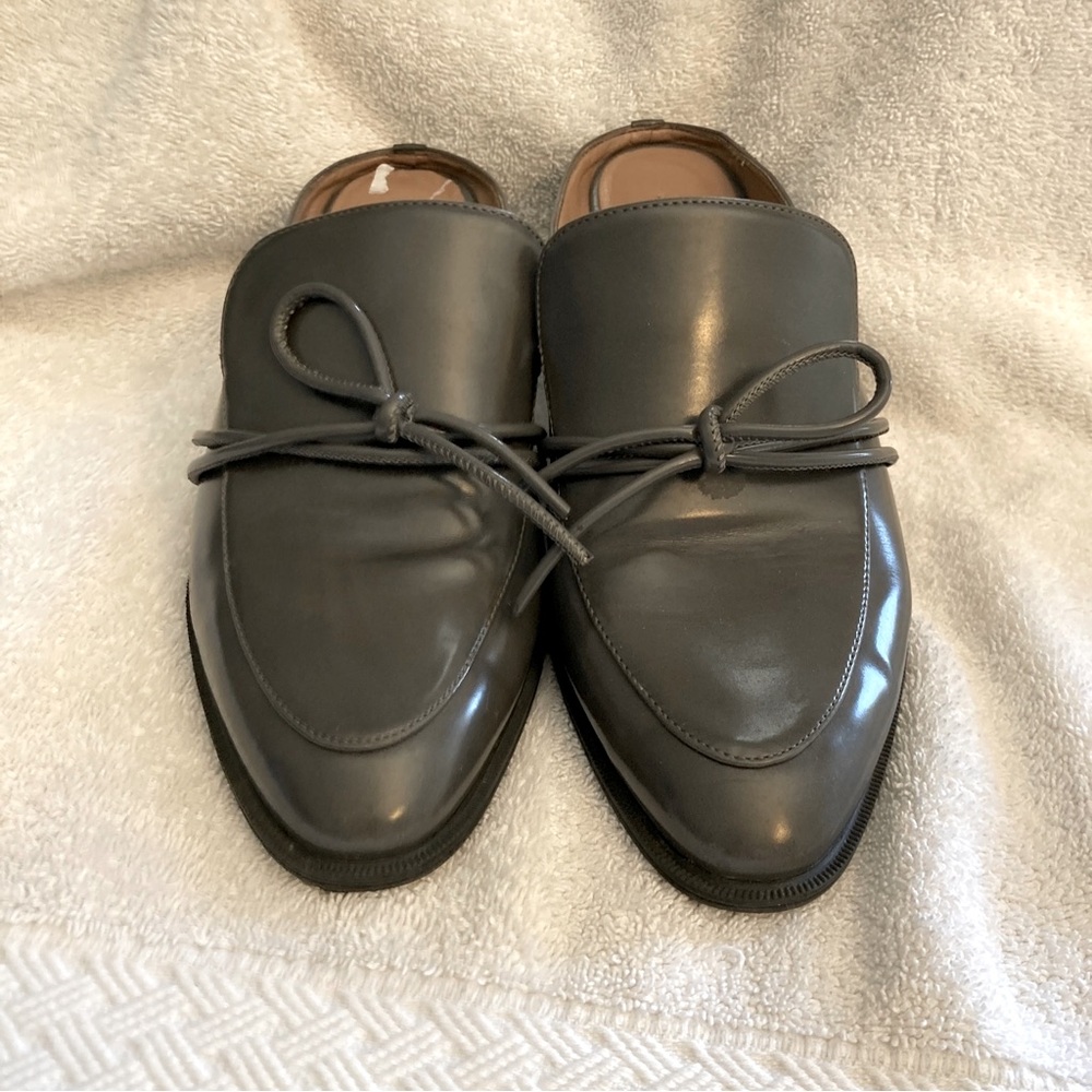 Charles & Keith Gray Leather Mules Shoes 37